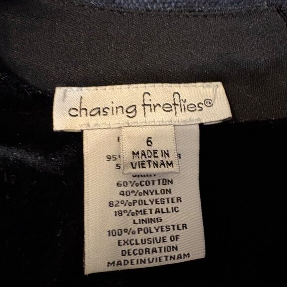 Chasing Fireflies Black Velvet & Metallic Ruffle Dress Girls 6 With Lace Details - Picture 5 of 5